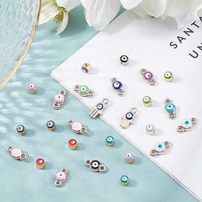 48Pcs 8 Colors Evil Eye Alloy Enamel European Beads ENAM-NB0001-50-1
