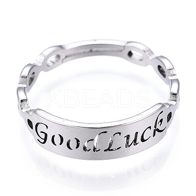 Non-Tarnish 304 Stainless Steel Word Good Luck Adjustable Ring for Women LS-RJEW-T027-13P-1