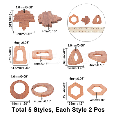10Pcs 5 Styles Autumn Theme Wood Pendants WOOD-CA0001-53-1