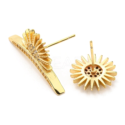 Cubic Zirconia Sun Asymmetrical Earrings KK-C026-25G-1