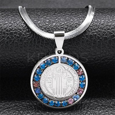 Colorful Rhinestone Saint Benedict Pendant Necklaces NJEW-G123-01P-1