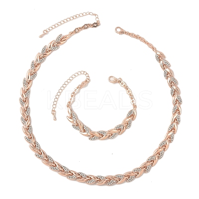 Alloy Crystal Rhinestone Leaf Link Chain Necklaces & Bracelets Sets SJEW-YWC0002-01RG-1