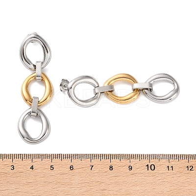 304 Stainless Steel Two Tone Oval Dangle Stud Earrings EJEW-P326-01G-1