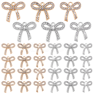 36Pcs 6 Styles Zinc Alloy Crystal Rhinestone Pendants FIND-PH0024-78-1