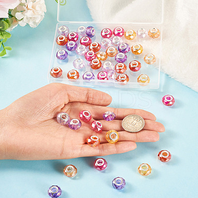 50Pcs 5 Colors Baking Paint Transparent Glass European Beads GPDL-SW0001-01-1