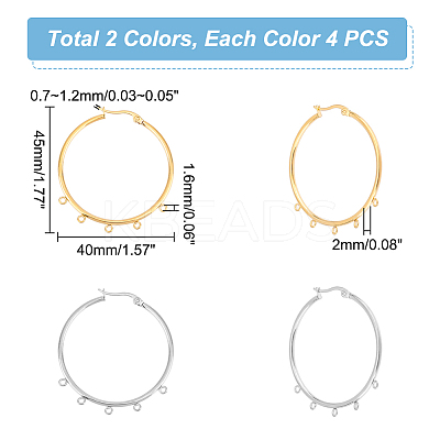 8Pcs 2 Colors 304 Stainless Steel Huggie Hoop Earring Findings STAS-UN0044-76-1