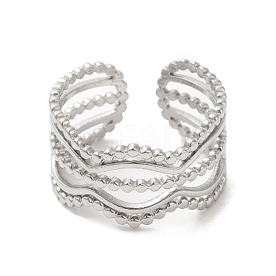 Non-Tarnish 304 Stainless Steel Wave Open Cuff Ring for Women RJEW-M149-36P-1