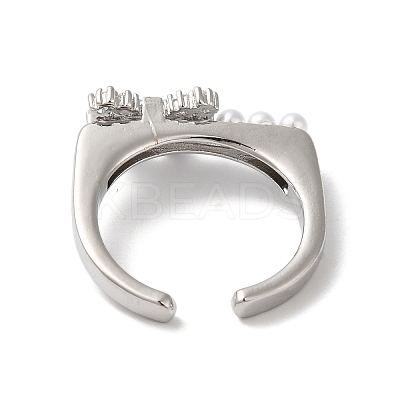 Rack Plating Brass Cubic Zirconia Bowknot Open Cuff Rings for Women RJEW-S407-05P-1