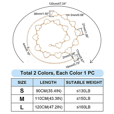 2Pcs 2 Style Alloy Heart Waist Chains AJEW-PH0004-05-1