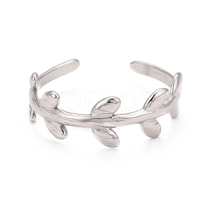 Non-Tarnish 304 Stainless Steel Leaf Wrap Open Cuff Ring for Women LS-RJEW-C025-15P-1