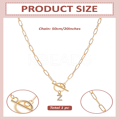 1Pc 304 Stainless Steel Chain & Brass Micro Pave Cubic Zirconia Letter Pendant Necklaces NJEW-LP0001-36Z-G-1