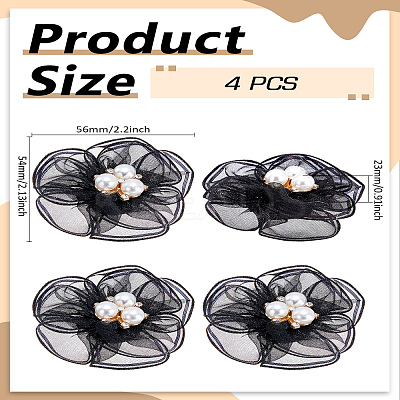 4Pcs Flower Alloy & Rhinestones & Gauze Ornament Accessories DIY-LP0001-74-1