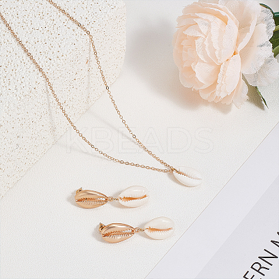 Nnatural Shell Dangle Stud Earrings & Pendant Necklace SJEW-AN0001-11-1
