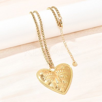 304 Stainless Steel Embossed Human Face Pendant Wheat Chain Necklaces NJEW-P430-03B-G-1