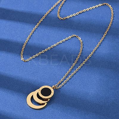 304 Stainless Steel Roman Numeral 3 Ring Pendant Necklaces NJEW-V001-06G-01-1