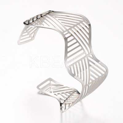 Tarnish Resistant 304 Stainless Steel Filigree Cuff Bangles STAS-S060-13-1