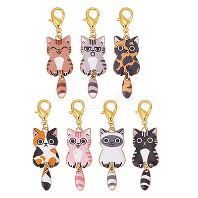 Alloy Enamel Cat Pendant Decorations HJEW-JM03718-1