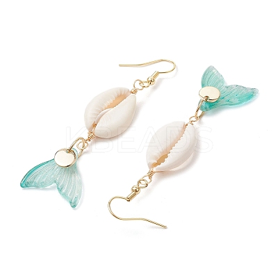 Natural Cowrie Shell Glass Dangle Earrings EJEW-JE06385-02-1