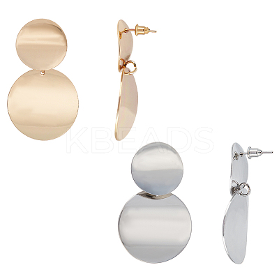 2 Pairs 2 Colors Alloy Double Flat Round Dangle Stud Earrings for Women EJEW-AN0001-84-1