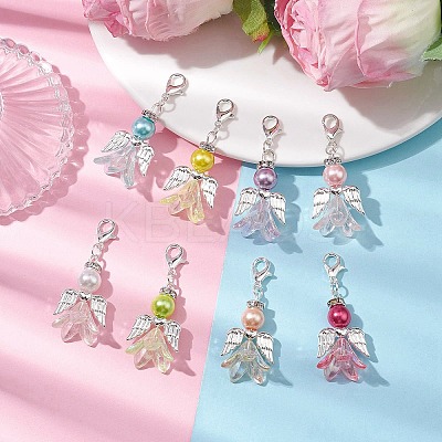 8Pcs 8 Colors Wedding Season Angel Glass Pearl & Acrylic Pendant Decorations HJEW-JM01916-1