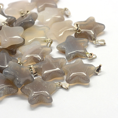 Star Natural Grey Agate Pendants G-Q367-01-1