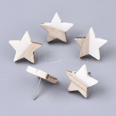 Resin & Wood Stud Earrings EJEW-N017-001A-1
