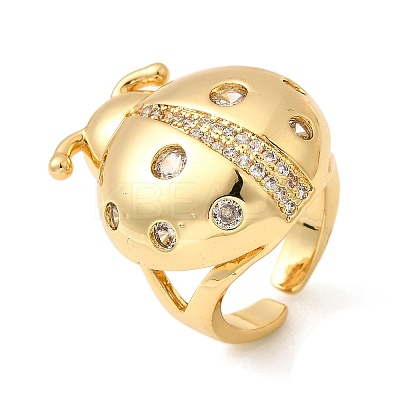 Brass Micro Pave Clear Cubic Zirconia Open Cuff Rings for Women RJEW-I111-03G-02-1