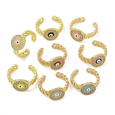 Brass Micro Pave Clear Cubic Zirconia Enamel Cuff Rings for Women RJEW-L113-030G-1