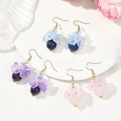 Natural Lapis Lazuli & Natural Rose Quartz & Natural Amethyst 304 Stainless Steel Dangle Earrings EJEW-JE06694-1