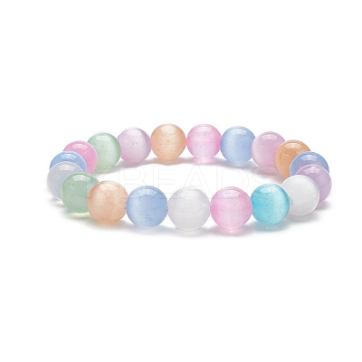 Dyed Natural Selenite Round Beaded Stretch Bracelet BJEW-JB09411-01-1