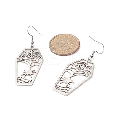 Non-Tarnish 4 Pair 4 Style Spider & Coffin & Web 201 Stainless Steel Dangle Earrings EJEW-JE05238-1