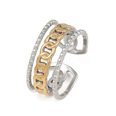 304 Stainless Steel Double Color Cuff Rings RJEW-S635-01GP-14-1