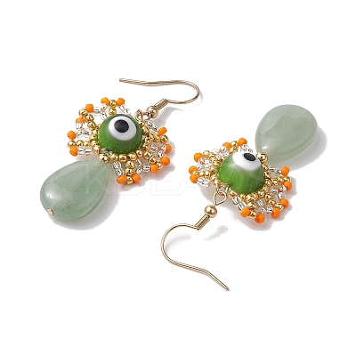Natural Green Aventurine Dangle Earrings EJEW-MZ00169-03-1