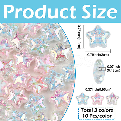 30Pcs 3 Colors UV Plating Printed Transparent Acrylic Beads PACR-YW0001-59-1