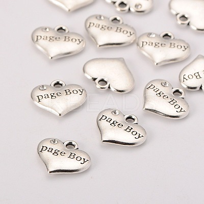 Wedding Theme Antique Silver Tone Tibetan Style Heart with Page Boy Rhinestone Charms TIBEP-N005-14B-1