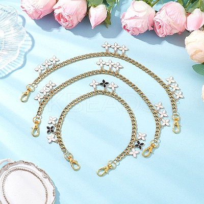 3Pcs 3 Colors Alloy Enamel Flower Charm 304 Stainless Steel Cuban Link Chain Bag Decorative Chains FIND-JF00160-1