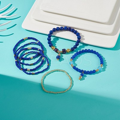 7Pcs 7 Style Natural & Synthetic Mixed Gemstone & Glass Seed Beaded Stretch Bracelets Set BJEW-JB08892-04-1