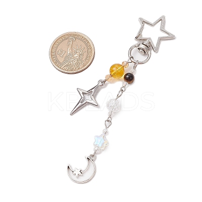 Natural Quartz Crystal Beads with Natural Grade AB Tiger Eye Beads and Glass Beads and Alloy Charms Decorations HJEW-JM03031-02-1