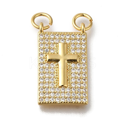 Rack Plating Brass Micro Pave Clear Cubic Zirconia Pendants KK-G500-01A-G-1