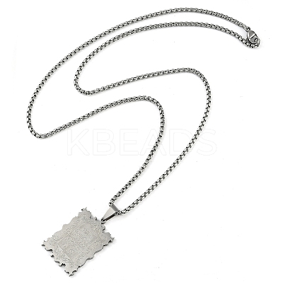 Anti-Tarnish 201 Stainless Steel Arabic Elements Rectangle Pendant Box Chain Necklaces NJEW-D089-02P-1