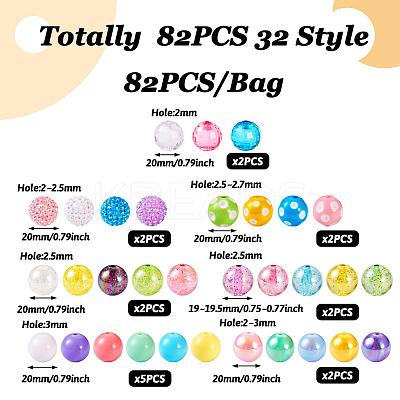 82Pcs 32 Style Mixed Style Acrylic Beads MACR-TA0001-23-1