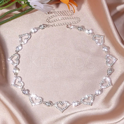 Heart Alloy Crystal Rhinestone Link Chain Necklace & Hoop Earring & Bracelets Sets FS-WG0CDC6-01-1-1