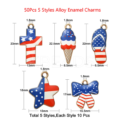 50Pcs 5 Styles Rack Plating Alloy Enamel Pendants ENAM-CJ0003-48-1
