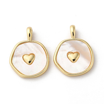 Rack Plating Brass Pendants with Natural Shell KK-K332-40G-1