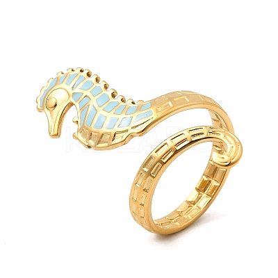 Ocean Theme 304 Stainless Steel & Enamel Cuff Rings for Women RJEW-F192-01B-G-1