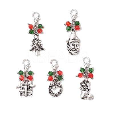 5Pcs Christmas Tibetan Style Alloy Pendant Decorations HJEW-JM04474-1