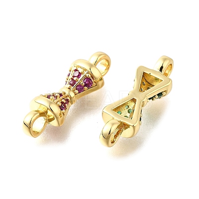 4Pcs 2 Colors Brass Micro Pave Orchid & Green Cubic Zirconia Connector Charm KK-XCP0001-08G-1