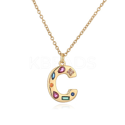 Brass Pave Colorful Cubic Zirconia Initial Pendant Necklaces for Women FS-WG02860-03-1