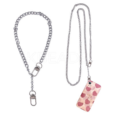 2Pcs 304 Stainless Steel Cuban Link Mobile Chains HJEW-PH02155-1