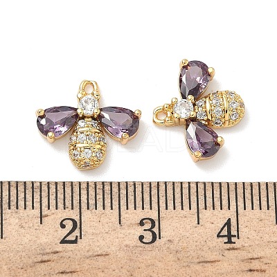 Brass Micro Pave Cubic Zirconia Bee Charms KK-A281-23G-03-1